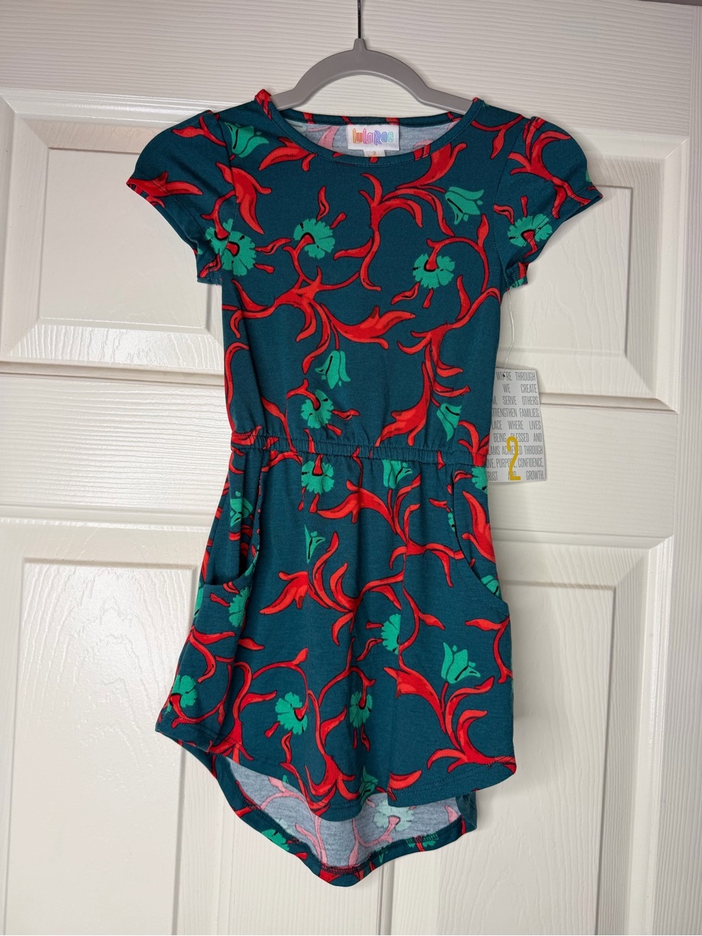 LuLaRoe Size 2 Teal Dress with Red & Green Floral Print